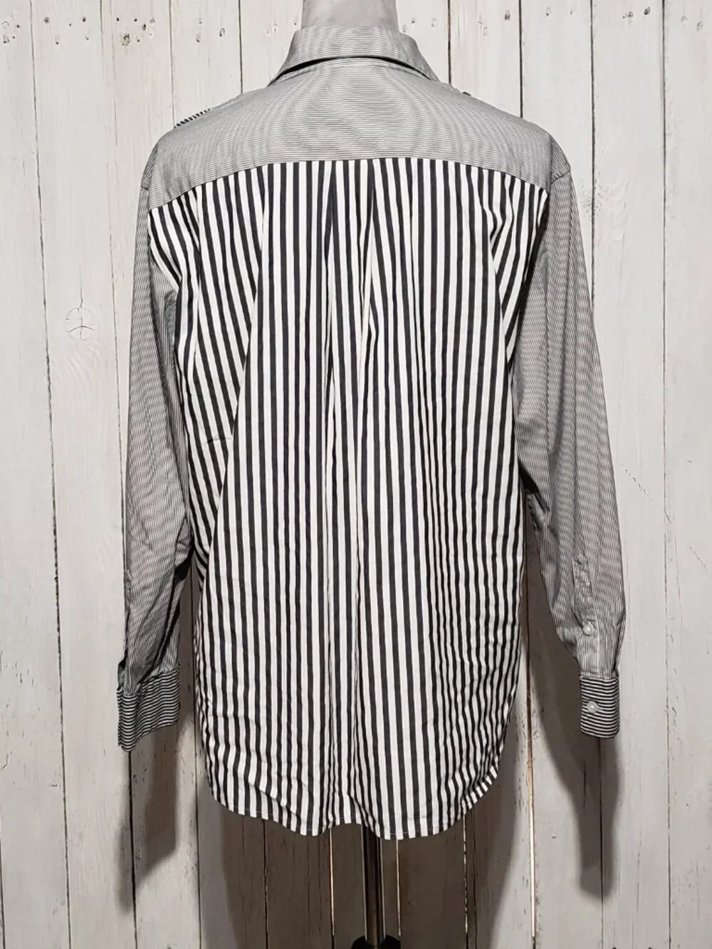 DKNY Patchwork Mix Print Top L Office Preppy Monochrome Witchy Goth Alt Moody LS - Picture 5 of 8